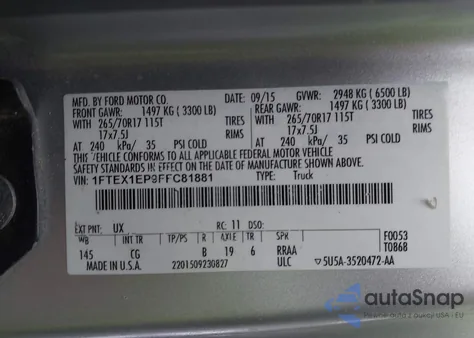 2015 Ford F-150 Xl z USA, uszkodzony, nr VIN 1FTEX1EP9FFC81881